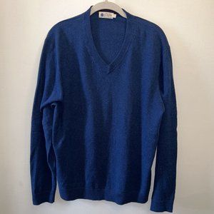 J Crew Cotton/Cashmere Blue Mens V Neck Sweater - Size Large
